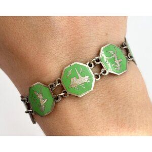 Siam Sterling Silver Green Multi God & Goddess Figure 925 Vintage Bracelet
